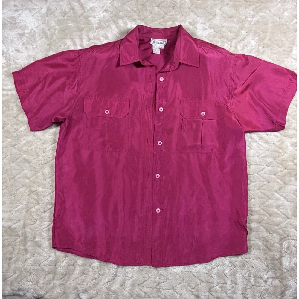 Silk Land Shirt Womens M Pink 100% Silk Button Up 90s Y2K Blouse
